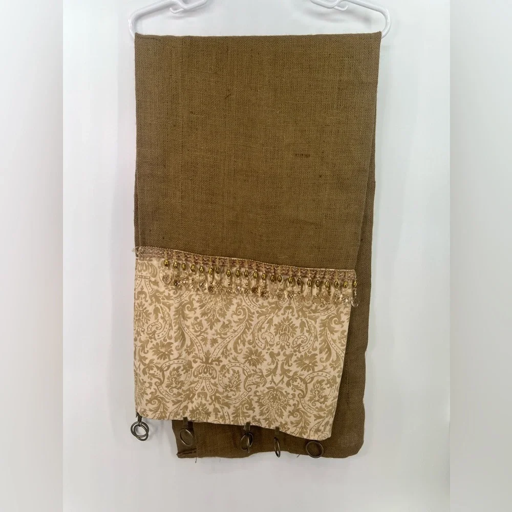 Set of 2 Handmade Embellished Burlap Curtain Panels Patterned Fabric w/ Beads